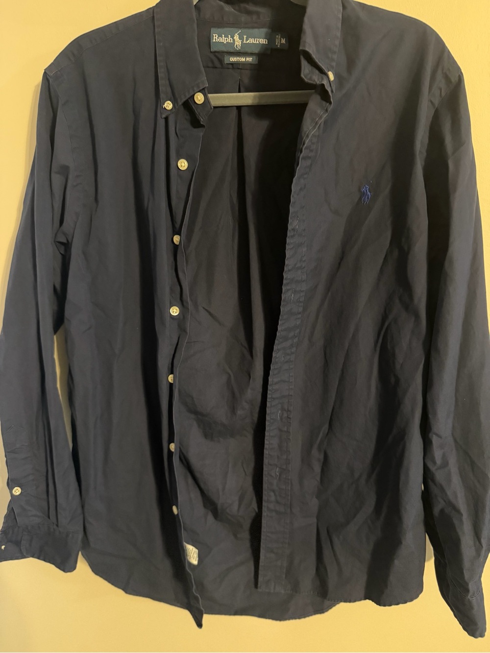 Polo Ralph Lauren Men’s Medium Custom Fit Navy Blue Button Down Shirt Pony